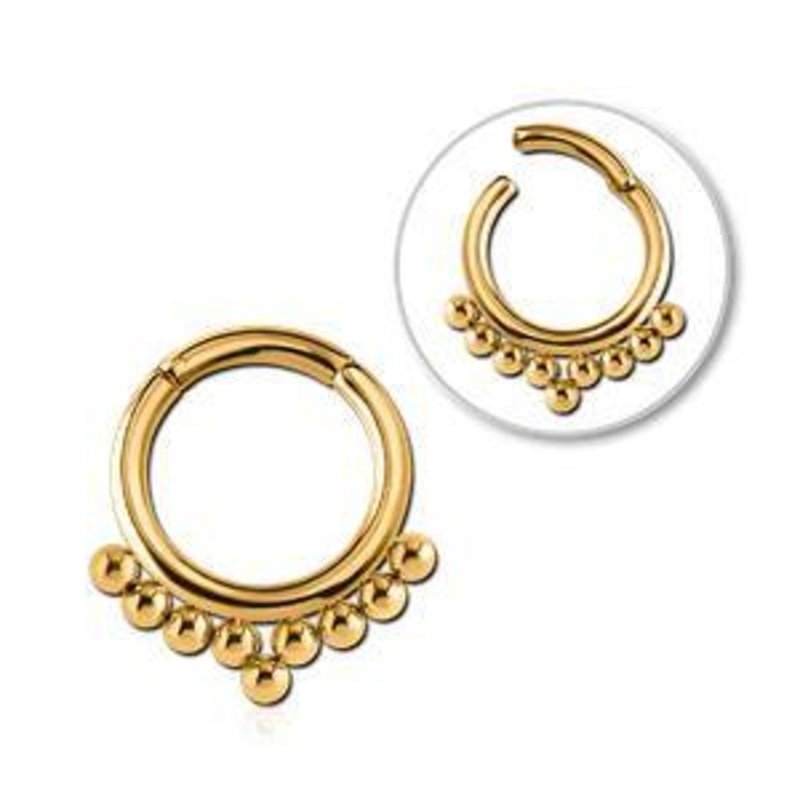 Bali Beaded Gold Hinged Segment Ring 16g – 5/16″ diameter (8mm) Gold Stainless
