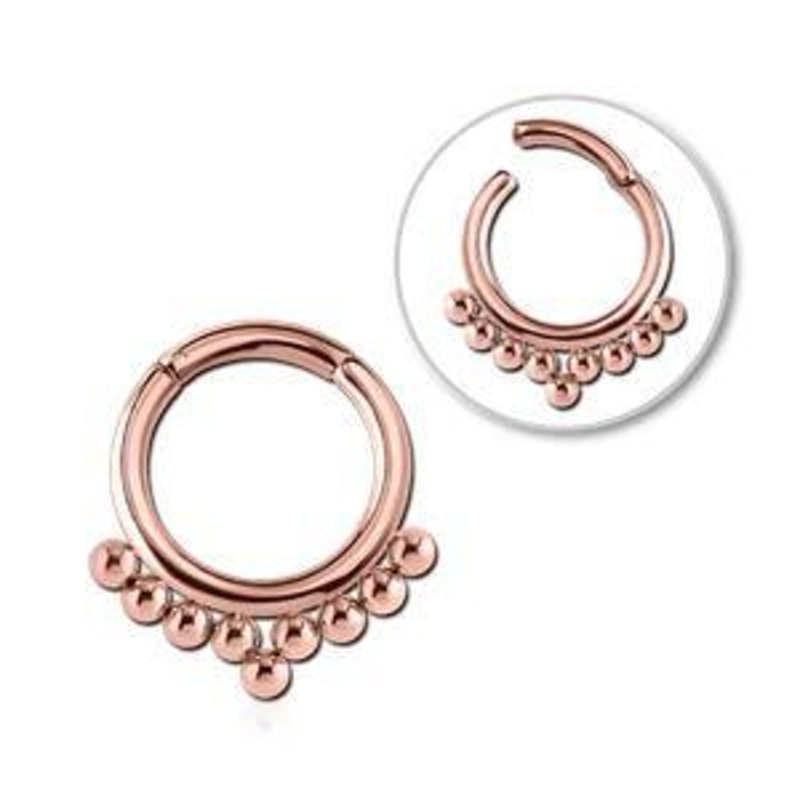 Bali Beaded Rose Gold Hinged Segment Ring 16g – 5/16″ diameter (8mm) Rose Gold Stainless