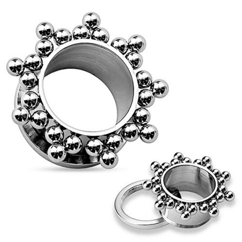 Ball Cluster Screw-On Tunnels 9/16 inch (14mm) Stainless Steel Pair