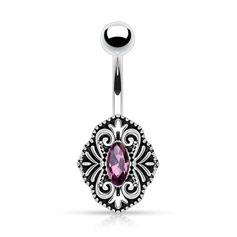 Brooch Marquis CZ Belly Ring 14g – 3/8″ long (10mm) Purple Stainless Steel