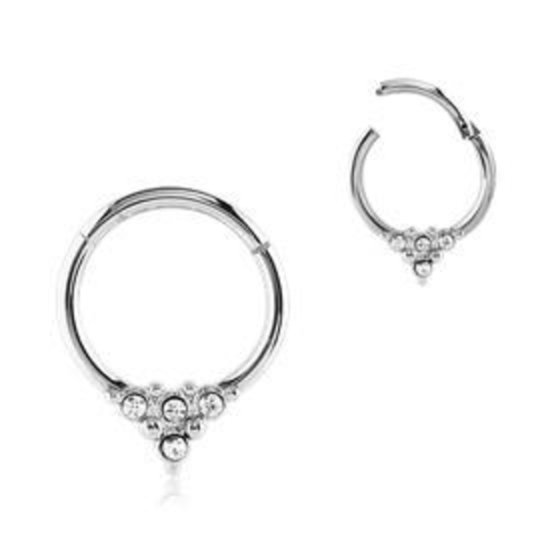 CZ Point Stainless Hinged Segment Ring 16g – 5/16″ diameter (8mm) Clear Stainless Steel