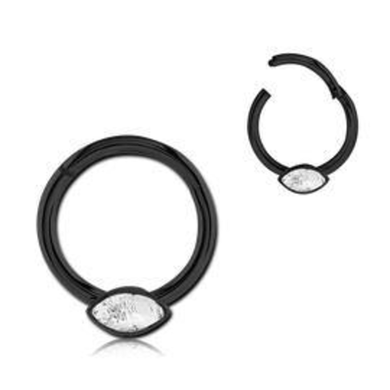 Marquise CZ Black Hinged Segment Ring 16g – 5/16″ diameter (8mm) Clear Black Stainless