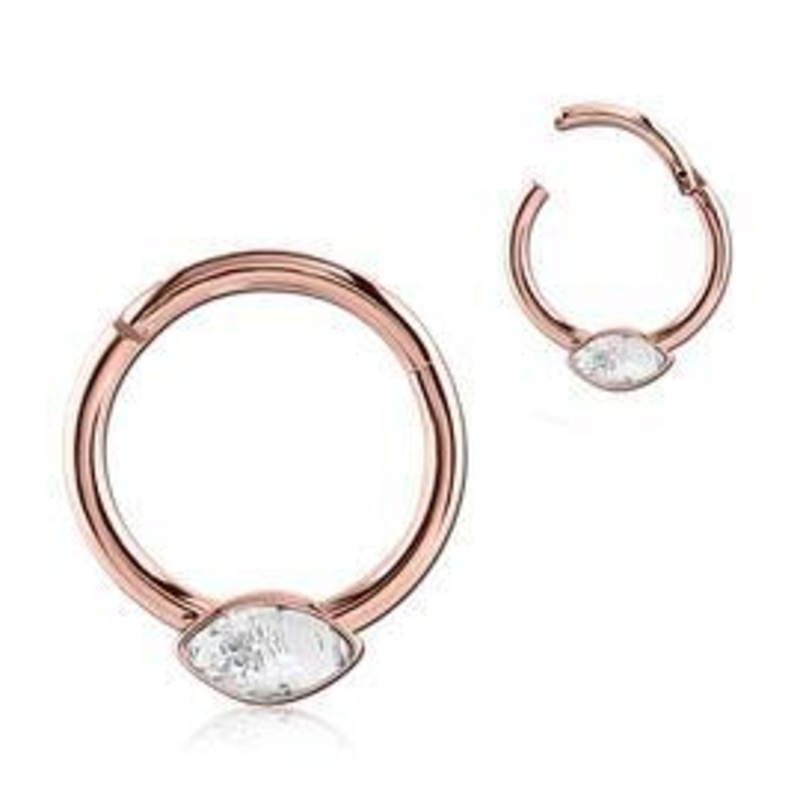 Marquise CZ Rose Gold Hinged Segment Ring 16g – 5/16″ diameter (8mm) Clear Rose Gold Stainless