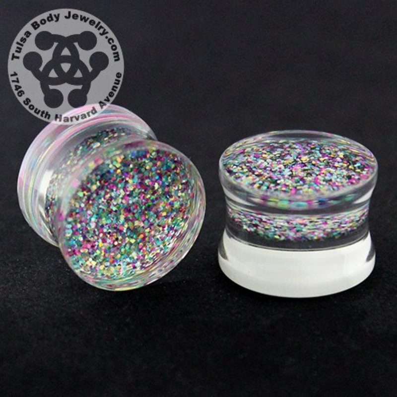 Rainbow Super Glitter Plugs 7/16 inch (11mm) Rainbow Pair
