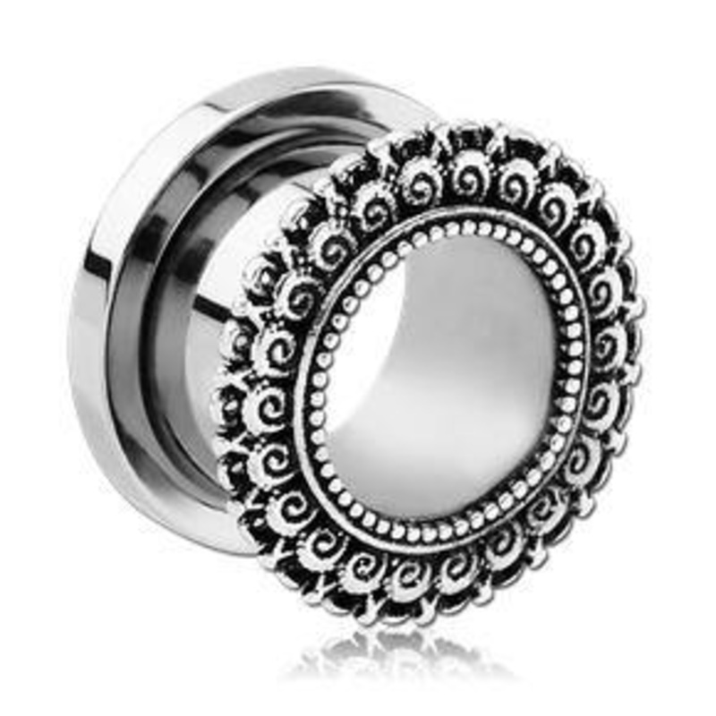 Scalloped Screw-On Tunnels 0 gauge (8mm) Stainless Steel Pair