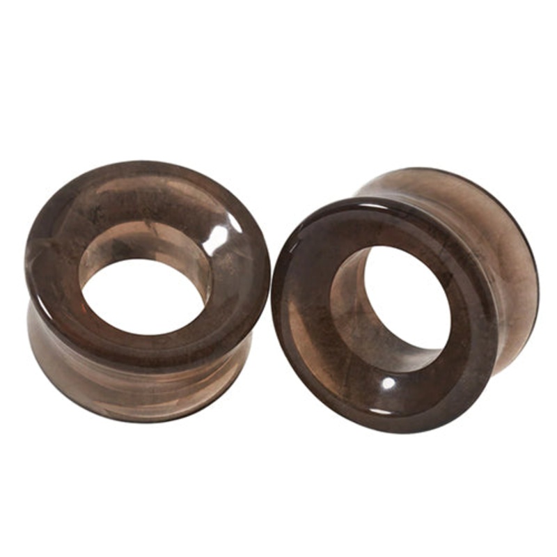 Smokey Quartz Tunnels by Diablo Organics 7/8 inch (22mm) Smokey Quartz Pair
