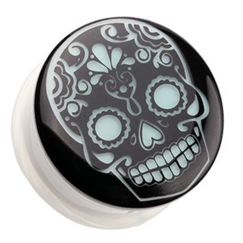 Sugar Skull Glow-in-the-Dark Plugs 9/16 inch (14mm) White Pair
