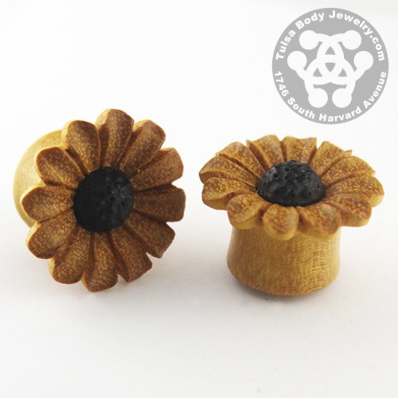 Sunflower Plugs by Urban Star Organics 7/16 inch (11mm) Gentawas Wood Pair
