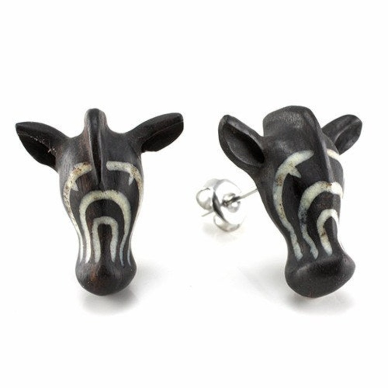 Zebra Moji Stud Earrings by Urban Star Organics 20 gauge Black Pair