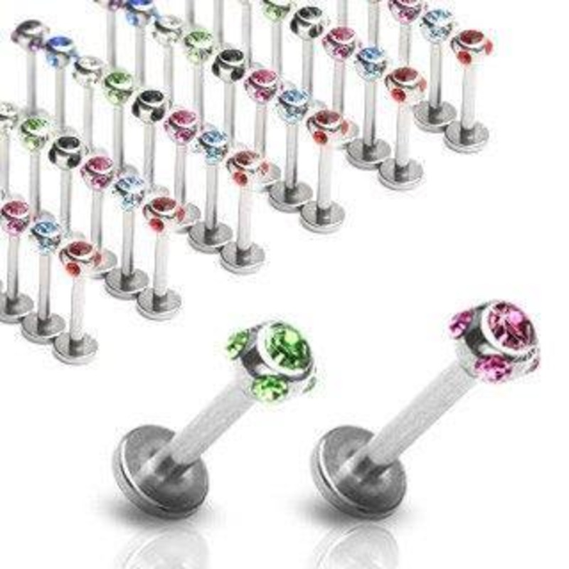 14g Tiffany CZ Stainless Labret 14g – 5/16″ long (8mm) – 4mm ball Aqua Stainless Steel