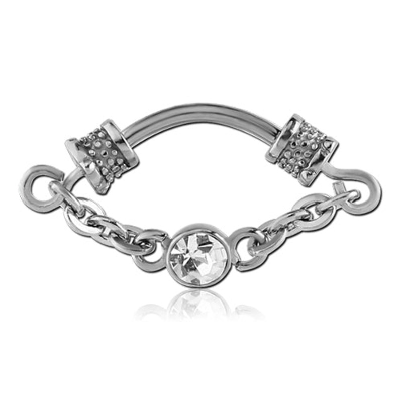 16g Septum Barbell w/ Looped CZ Chain 16g – 1/4″ long (6mm) Clear Stainless Steel