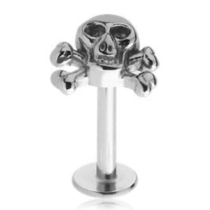 16g Skull & Crossbones Stainless Labret 16g – 5/16″ long (8mm) Stainless Steel