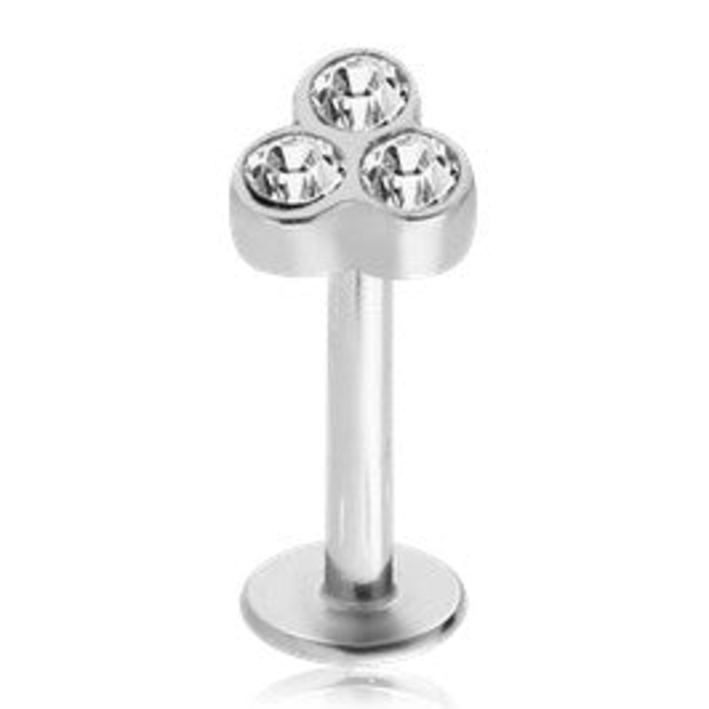 16g Triple CZ Stainless Labret 16g – 5/16″ long (8mm) Aurora Borealis Stainless Steel