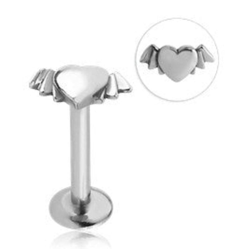 16g Winged Heart Stainless Labret 16g – 5/16″ long (8mm) Stainless Steel