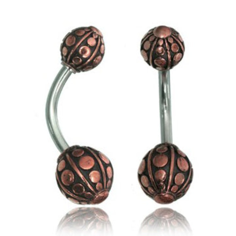 Bali Dot Rose Brass Belly Ring 14g – 3/8″ long (10mm) Stainless Steel