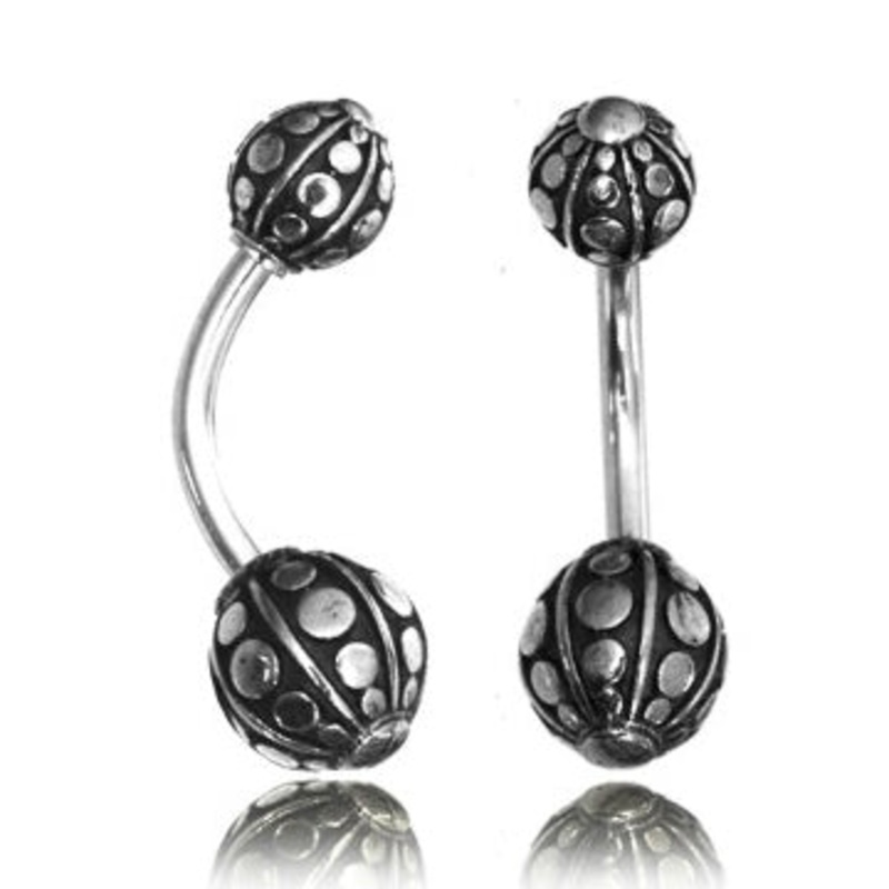 Bali Dot White Brass Belly Ring 14g – 3/8″ long (10mm) Stainless Steel
