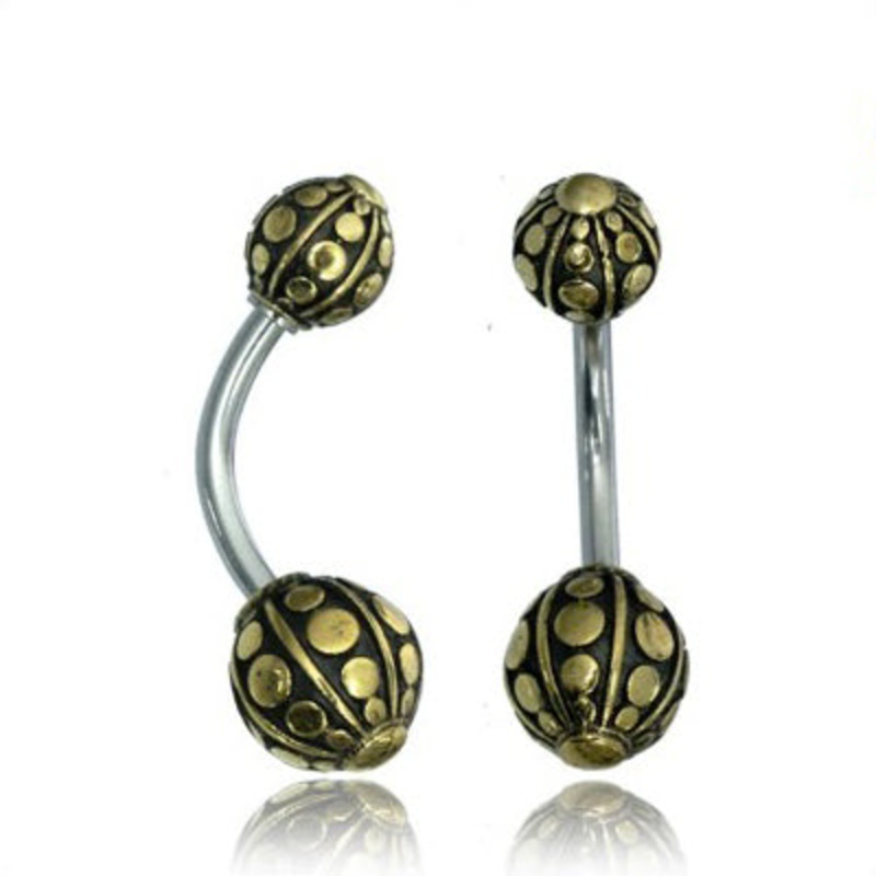 Bali Dot Yellow Brass Belly Ring 14g – 3/8″ long (10mm) Stainless Steel
