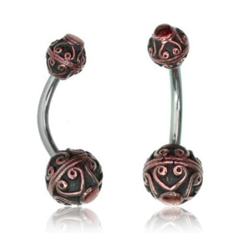 Bali Heart Rose Brass Belly Ring 14g – 3/8″ long (10mm) Stainless Steel