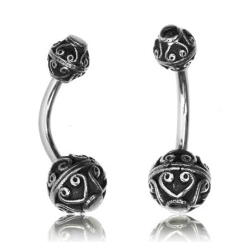 Bali Heart White Brass Belly Ring 14g – 3/8″ long (10mm) Stainless Steel
