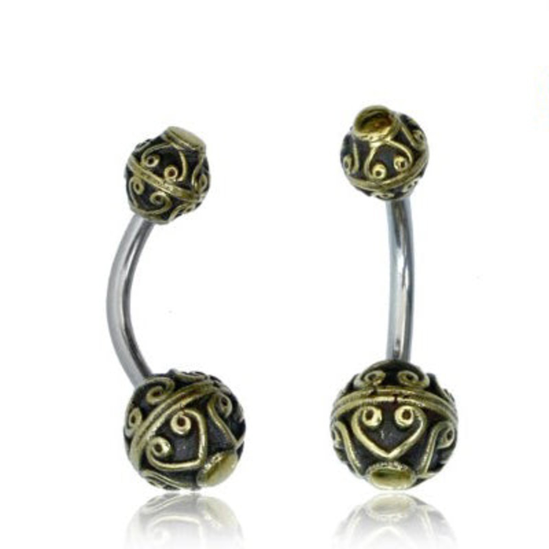 Bali Heart Yellow Brass Belly Ring 14g – 3/8″ long (10mm) Stainless Steel