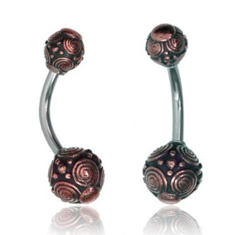 Bali Swirl Rose Brass Belly Ring 14g – 3/8″ long (10mm) Stainless Steel