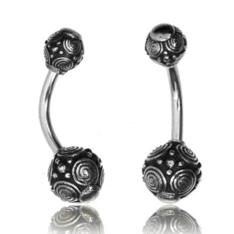 Bali Swirl White Brass Belly Ring 14g – 3/8″ long (10mm) Stainless Steel