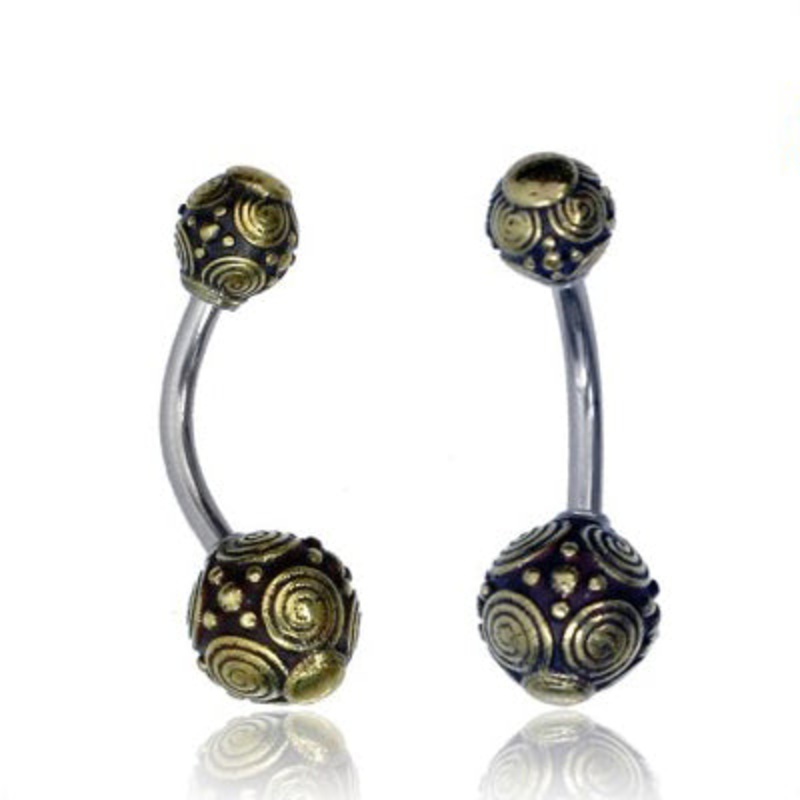 Bali Swirl Yellow Brass Belly Ring 14g – 3/8″ long (10mm) Stainless Steel