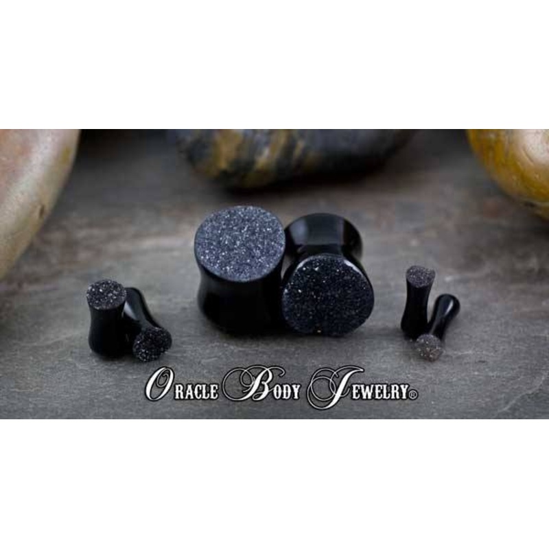 Black Agate Geode Plugs by Oracle Body Jewelry 6 gauge (4mm) Black Agate Pair