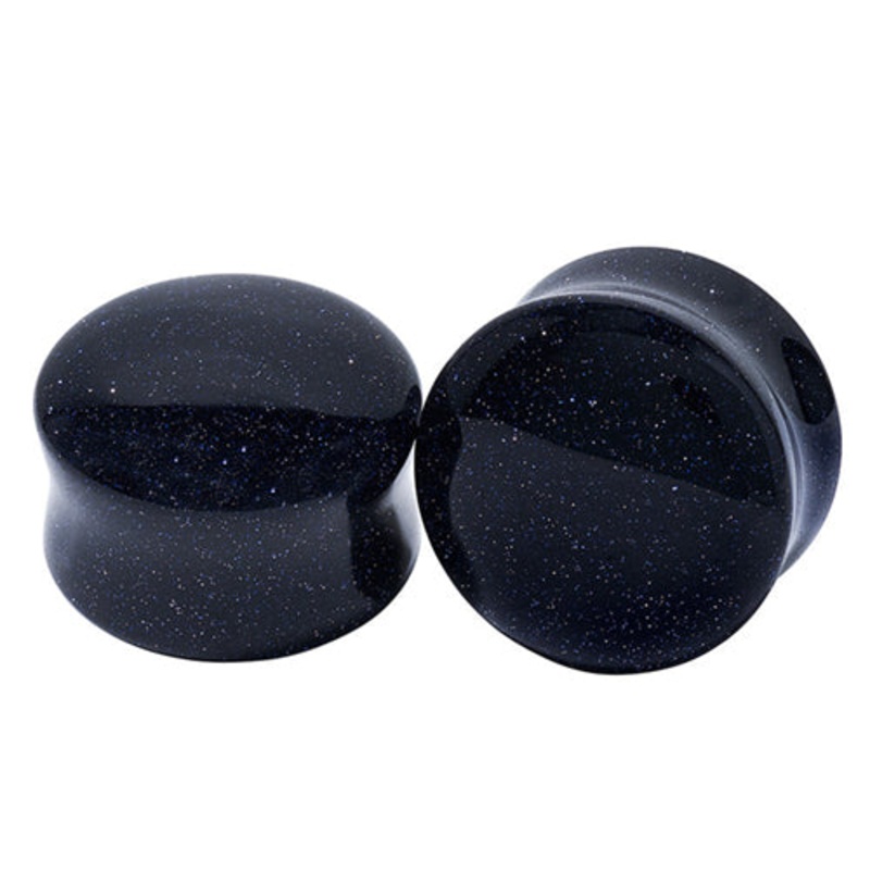 Blue Goldstone Plugs by Diablo Organics 8 gauge (3mm) Blue Goldstone Pair