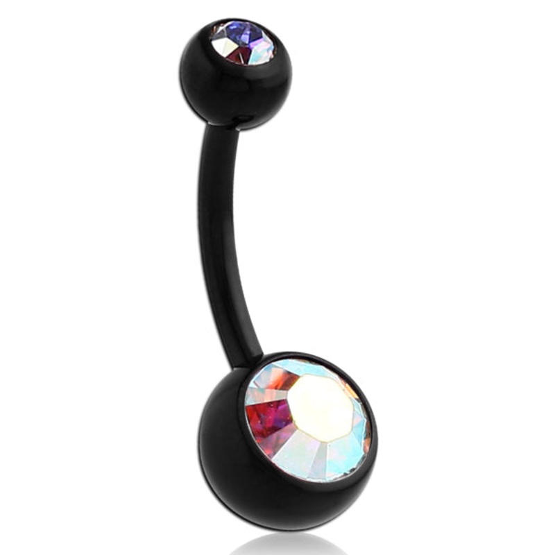 CZ Black Titanium Belly Barbell 14g – 3/8″ long (10mm) Aqua Black Titanium