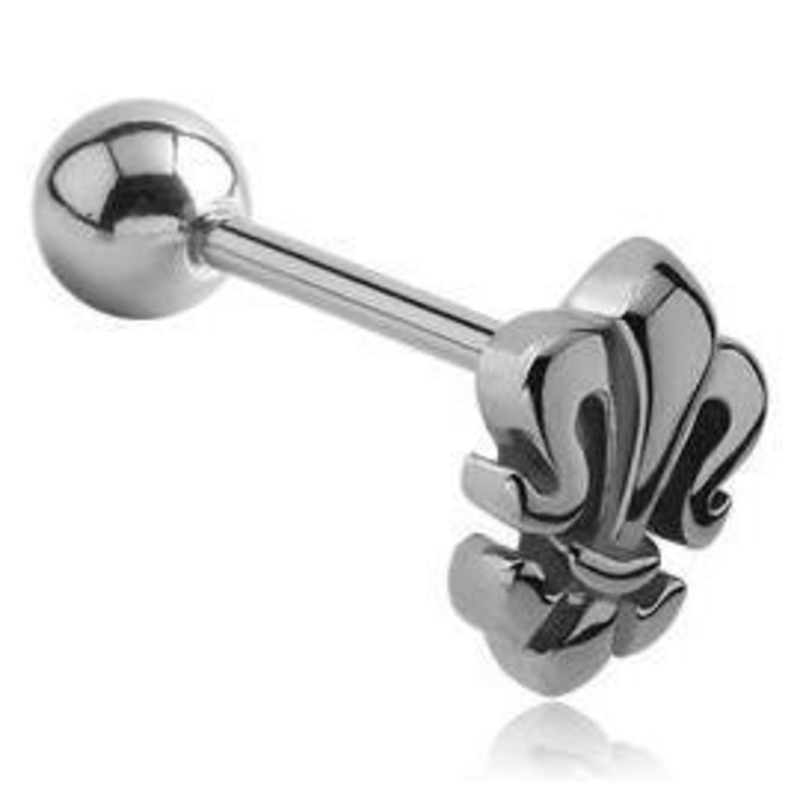 Fleur-de-lis Stainless Tongue Barbell 14g – 5/8″ long (16mm) Stainless Steel