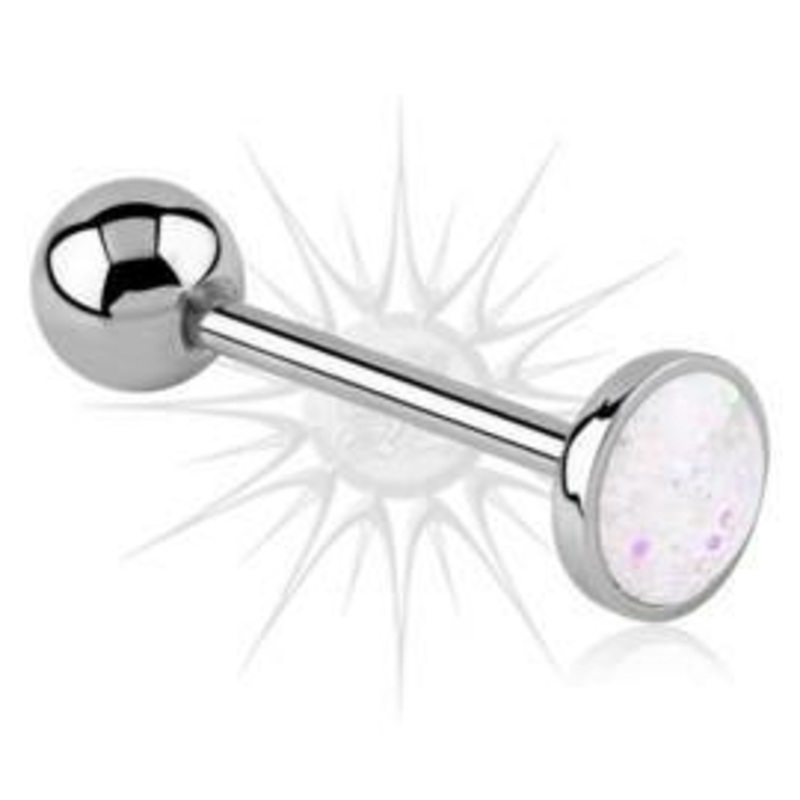 Glitter Stainless Tongue Barbell 14g – 5/8″ long (16mm) Clear