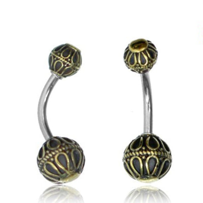 Looped Yellow Brass Belly Ring 14g – 3/8″ long (10mm) Stainless Steel