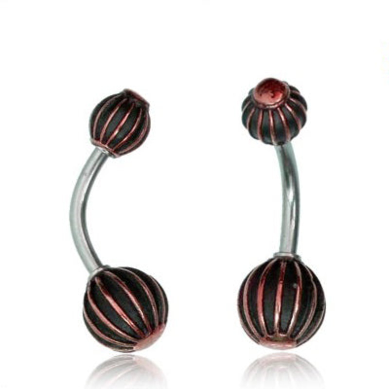 Striped Rose Brass Belly Ring 14g – 3/8″ long (10mm) Stainless Steel