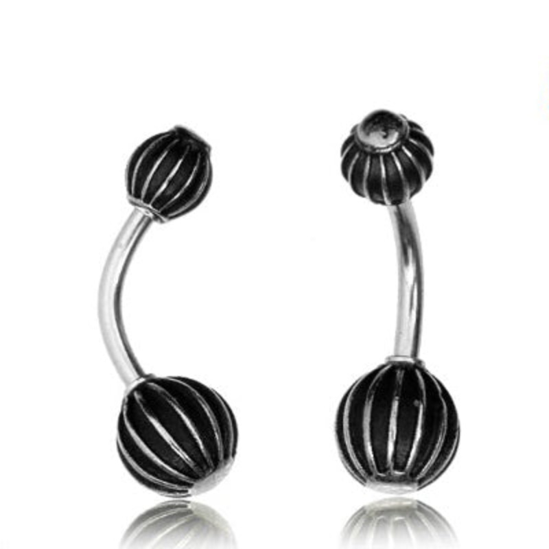 Striped White Brass Belly Ring 14g – 3/8″ long (10mm) Stainless Steel