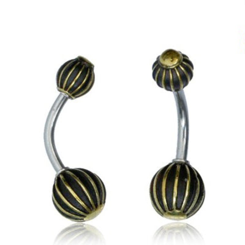 Striped Yellow Brass Belly Ring 14g – 3/8″ long (10mm) Stainless Steel