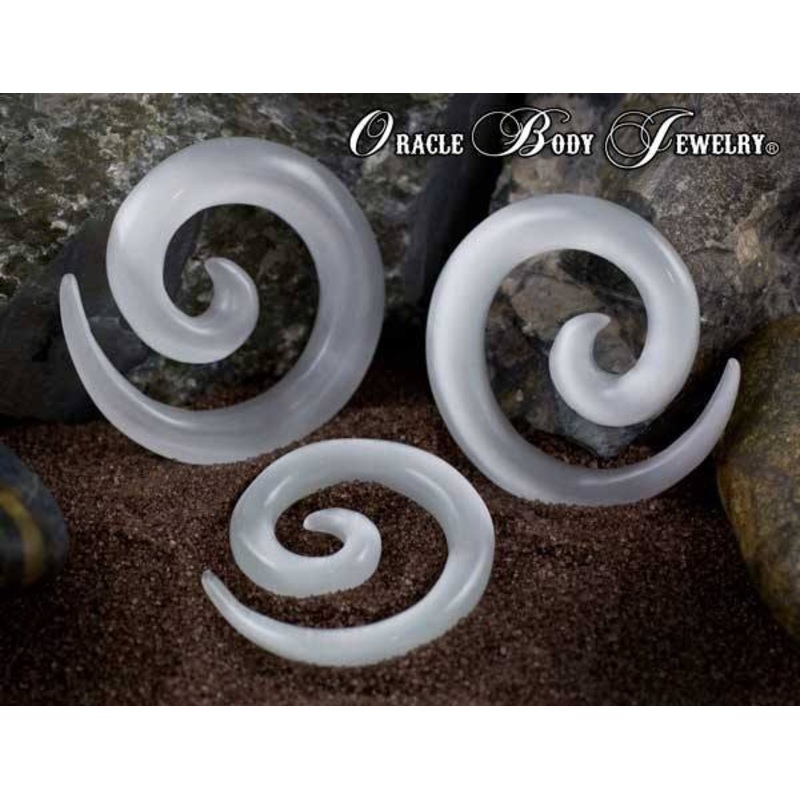 White Cat’s Eye Spirals by Oracle Body Jewelry 2 gauge (6.5mm) White Cats Eye Pair