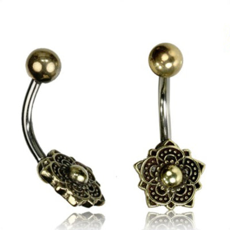 Yellow Brass Flower Belly Ring 14g – 3/8″ long (10mm) Stainless Steel