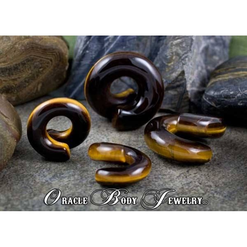 Yellow Tiger Eye Coils by Oracle Body Jewelry 00 gauge (9.5-10mm) Yellow Tiger Eye Pair