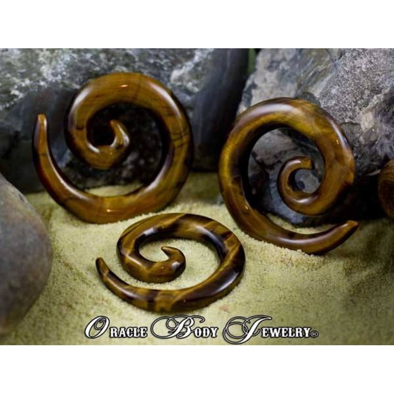 Yellow Tiger Eye Spirals by Oracle Body Jewelry 0 gauge (8mm) Yellow Tiger Eye Pair