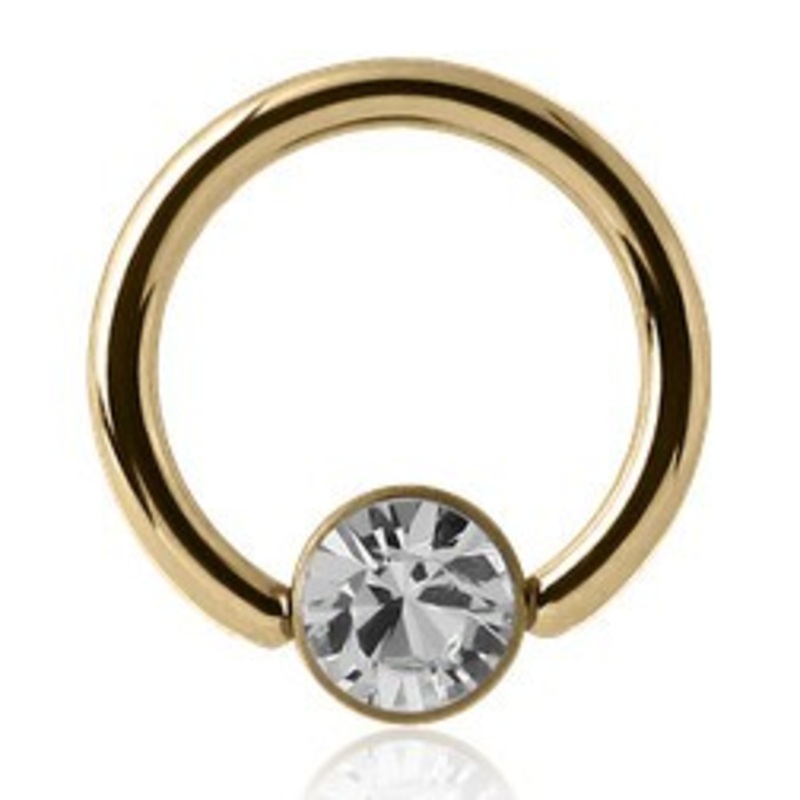 Zircon Gold Captive CZ Disc Bead Ring 16g – 5/16″ diameter (8mm) – 4mm bead Clear Zircon Gold Stainless