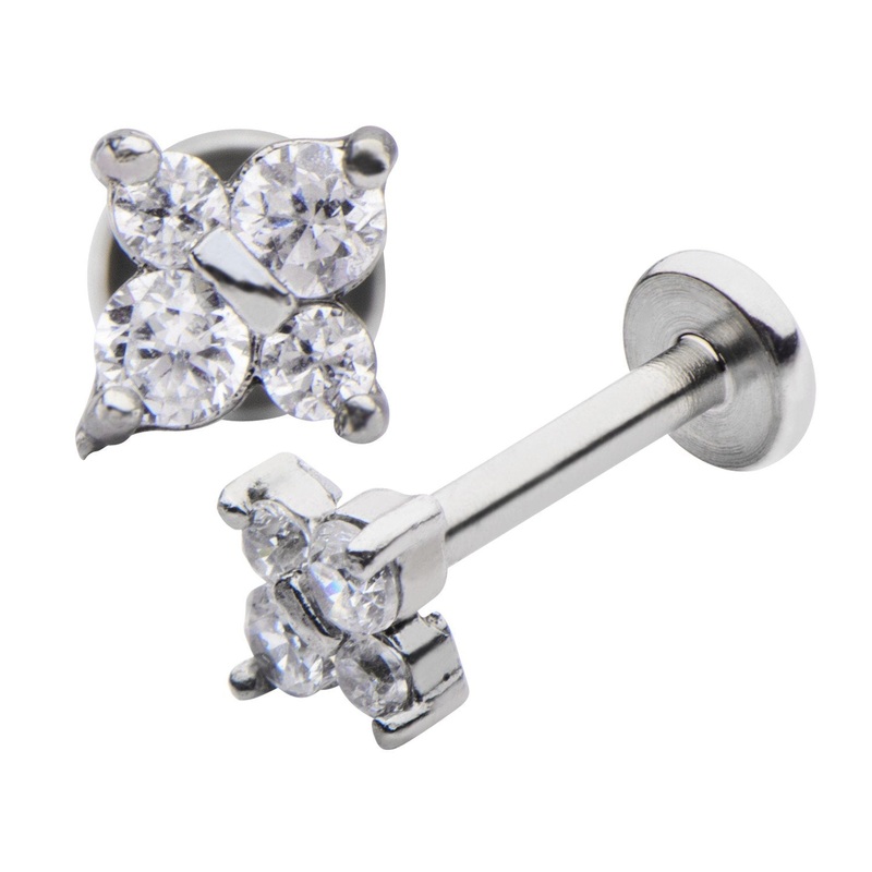 16g 4-Gem Flower Stainless Labret 16g – 5/16″ long (8mm) Stainless Steel