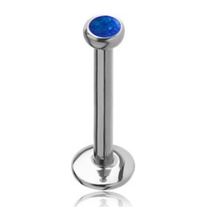 16g Bezel-set Opal Stainless Labret 16g – 5/16″ long (8mm) Black Stainless Steel