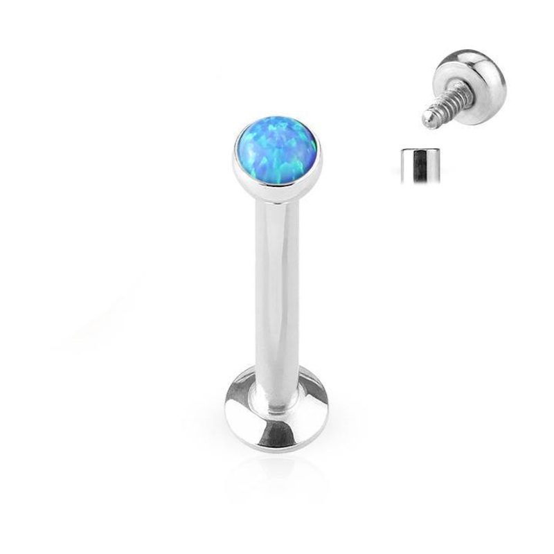 16g Micro Opal Stainless Labret 16g – 1/4″ long (6mm) Green Stainless Steel