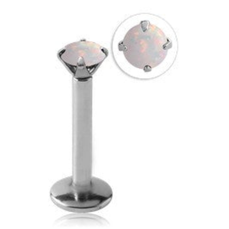 16g Prong-set Opal Stainless Labret 16g – 5/16″ long (8mm) Black Stainless Steel