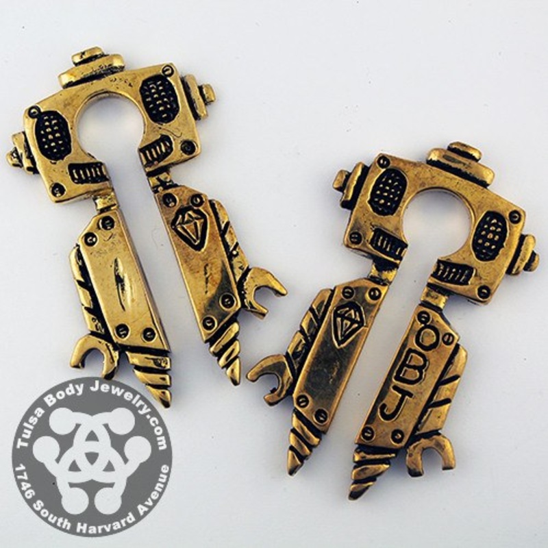 Boy Lobe-Bot Weights by Oracle Body Jewelry 00 gauge (10mm) Yellow Brass Pair