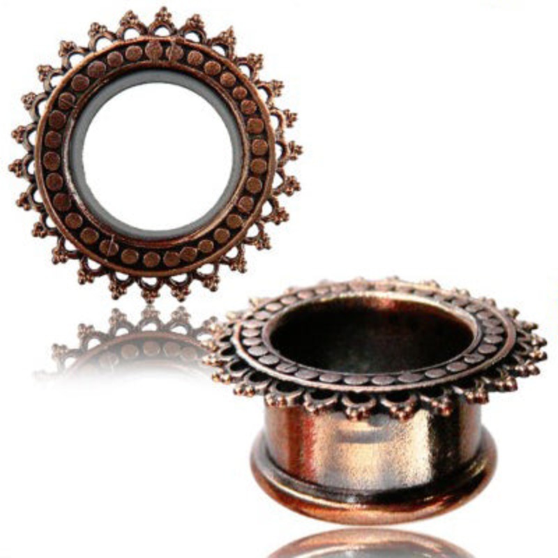 Rose Brass Beaded Tunnels 0 gauge (8mm) Rose Brass Pair