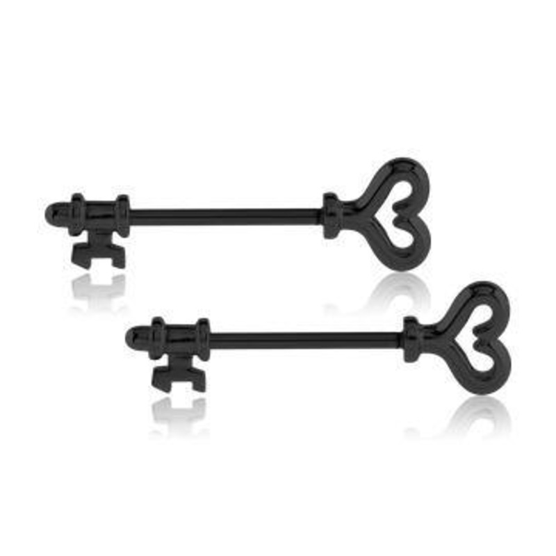 Skeleton Key Black Nipple Barbells 14g – 15/32″ long (12mm) Black Stainless