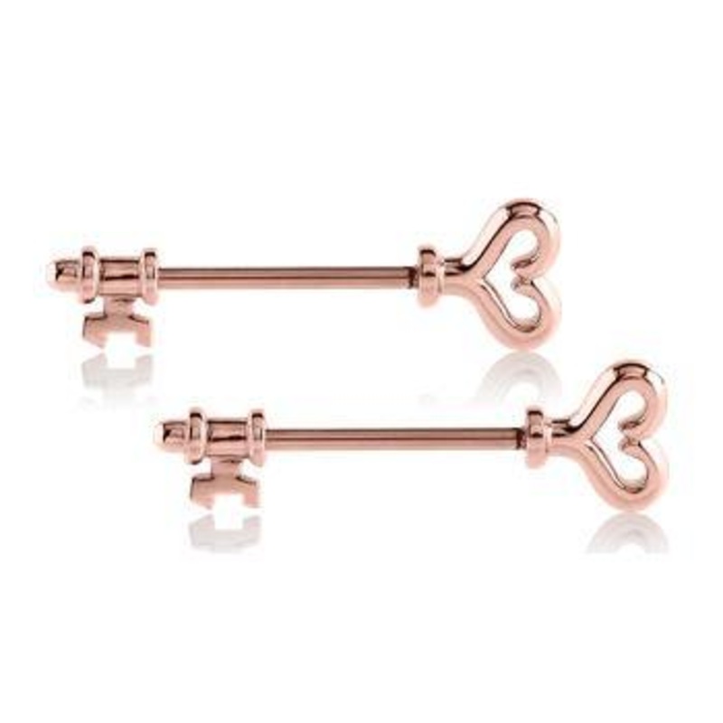 Skeleton Key Rose Gold Nipple Barbells 14g – 15/32″ long (12mm) Rose Gold Stainless