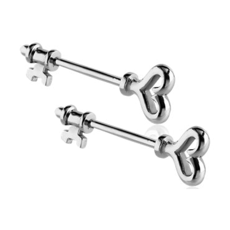 Skeleton Key Stainless Nipple Barbells 14g – 3/8″ long (10mm) Stainless Steel